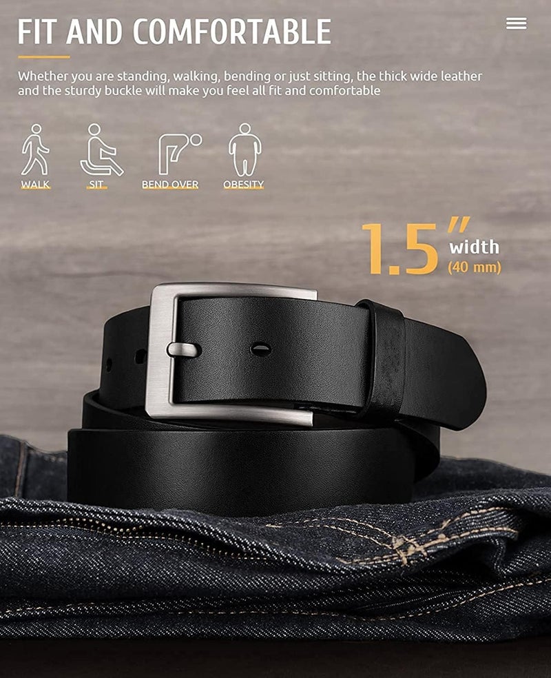 CREATURE Formal/Casual Black Color Genuine Leather Belts For Men (Length- 46 inches||40MM||BL-042-BLK) - Image 3