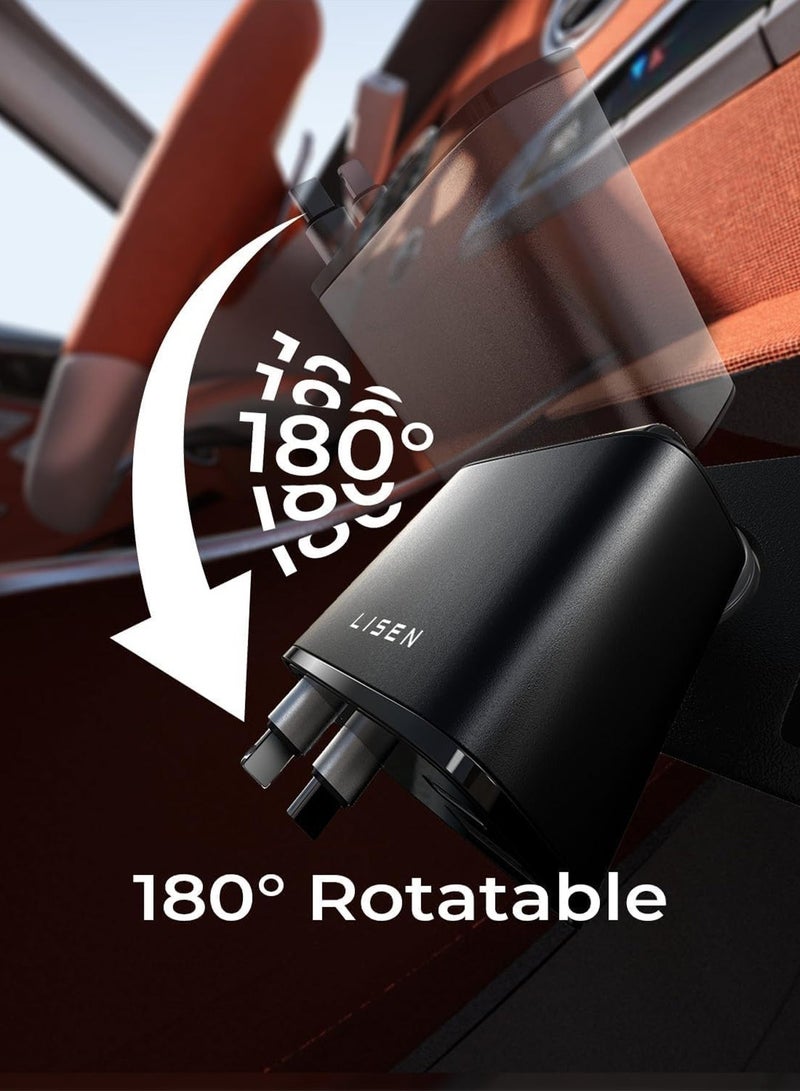 ليسن شاحن سيارة USB C 4 في 1، 75W سريع مزدوج Type C مطور مع كابل مدمج، متوافق مع iPhone 16-14 و Galaxy S26-S23 و Huawei Xiaomi Honor Oppo Vivo و Laptop و Apple Watch، أسود - Image 5