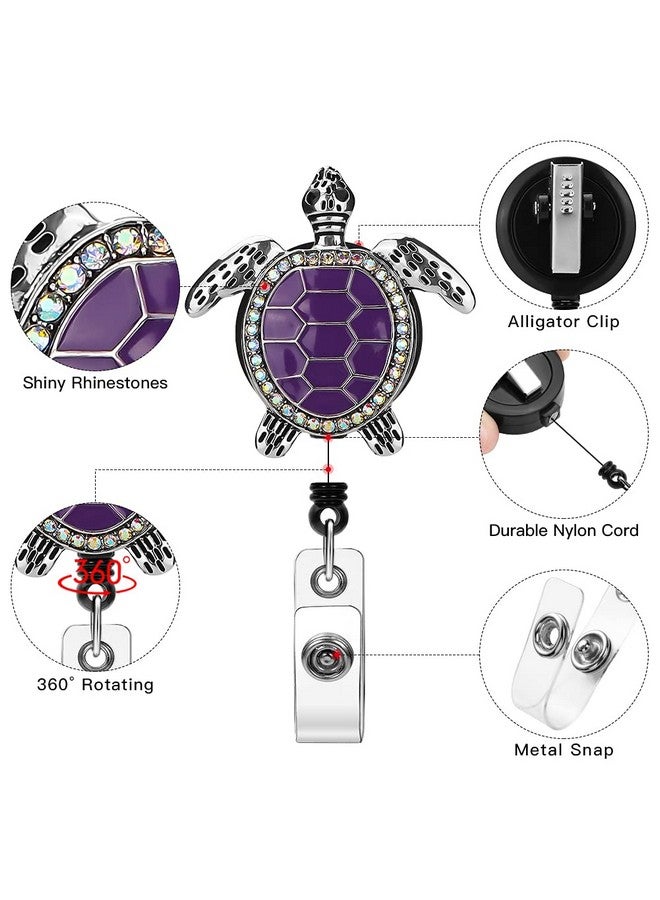 سوليبي بكرة شارة سلحفاة البحر من المينا مقاس 60.96 سم حامل شارة قابل للسحب مع مشبك تمساح دوار بلينغ حجر الراين حامل شارة الهوية للممرضات والأطباء والمدرسين والطلاب (أرجواني) - Image 3