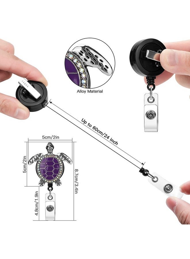 سوليبي بكرة شارة سلحفاة البحر من المينا مقاس 60.96 سم حامل شارة قابل للسحب مع مشبك تمساح دوار بلينغ حجر الراين حامل شارة الهوية للممرضات والأطباء والمدرسين والطلاب (أرجواني) - Image 2