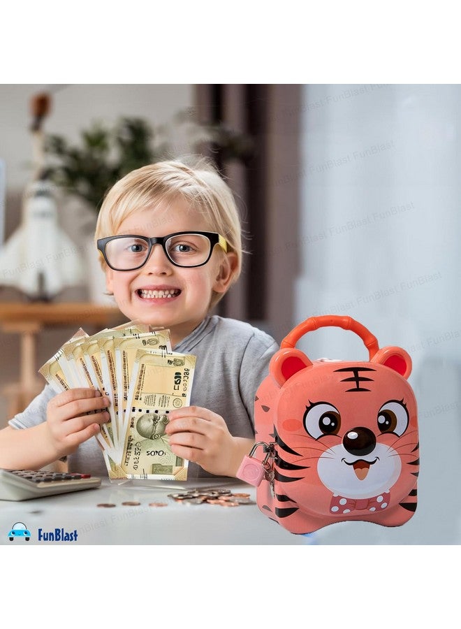 FunBlast Tiger Coin Box for Kids with Lock and Key - Cartoon Toy Money Bank for Kids Piggy Saving Box for Girls, Boys, Birthday Return Gift for Children (Pink) - Image 4