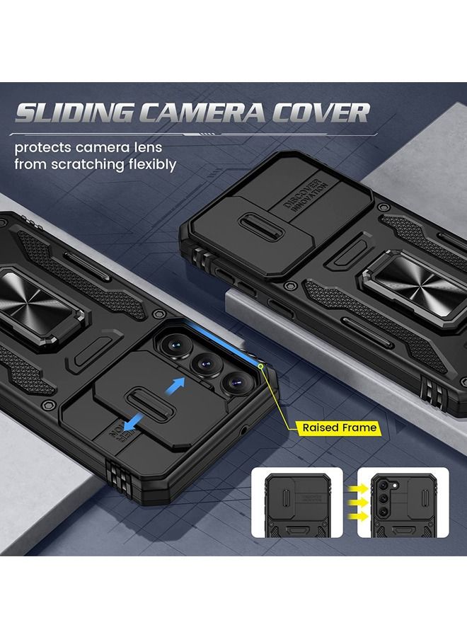 Rock Pow Samsung S23 Plus 2023 Case With Kickstand and Slide Camera Cover and Magnetic Ring Stand Military Drop Protection Shockproof Cases Black - Image 3