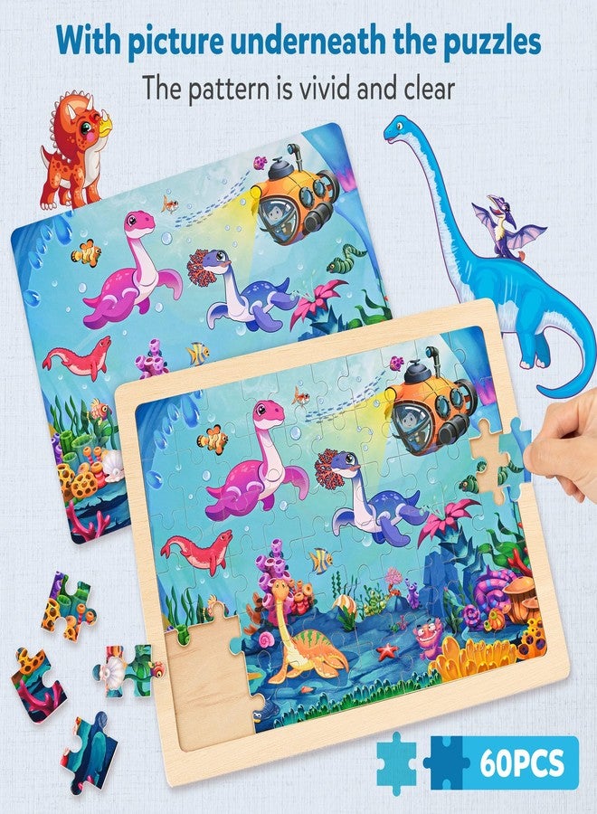 SYNARRY Wooden Dinosaur Puzzles for Kids Ages 4-6, 6 Packs 60 PCs Jigsaw Puzzles Educational Toys Gifts for Children Ages 4-8, Easter Basket Stuffers Gifts Toys for Kids - Image 3