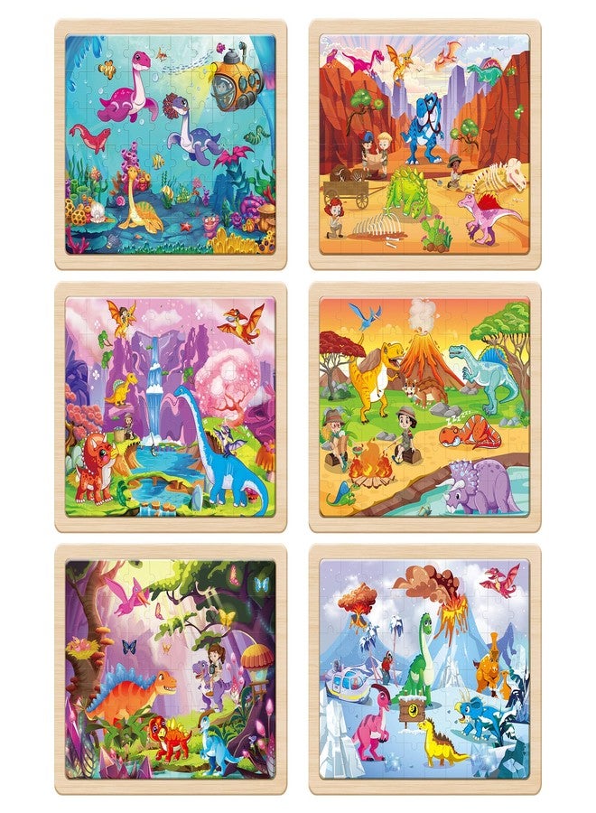SYNARRY Wooden Dinosaur Puzzles for Kids Ages 4-6, 6 Packs 60 PCs Jigsaw Puzzles Educational Toys Gifts for Children Ages 4-8, Easter Basket Stuffers Gifts Toys for Kids - Image 2