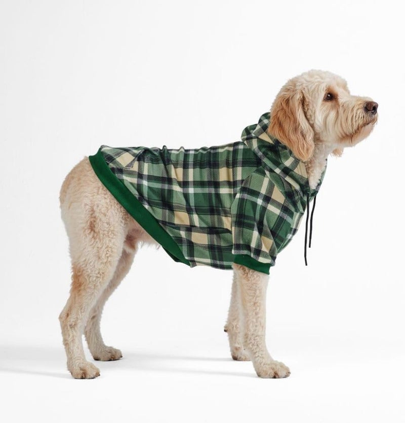 Spark Paws Dog Hoodie – Premium Dog Sweater for Small, Medium, and Large Dogs | Warm Outfits for French Bulldogs, Pitbull, Puppy, Winter Jacket Alternative - Green Plaid - 2XL - Image 1