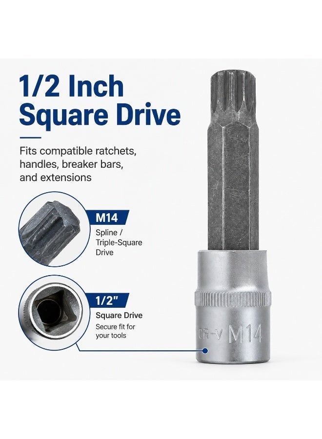 مقبس M14 Spline Bit، محرك 1/2 بوصة، أداة مقبس مربع ثلاثي CR-V بطول 4 بوصة للسقاطة، إصلاح السيارات، ورشة العمل والصيانة بنفسك - Image 2