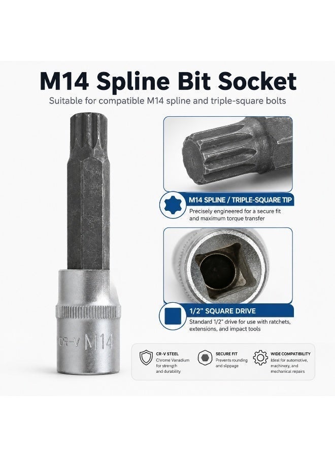 مقبس M14 Spline Bit، محرك 1/2 بوصة، أداة مقبس مربع ثلاثي CR-V بطول 4 بوصة للسقاطة، إصلاح السيارات، ورشة العمل والصيانة بنفسك - Image 4