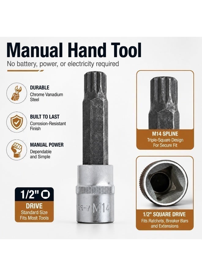 مقبس M14 Spline Bit، محرك 1/2 بوصة، أداة مقبس مربع ثلاثي CR-V بطول 4 بوصة للسقاطة، إصلاح السيارات، ورشة العمل والصيانة بنفسك - Image 5