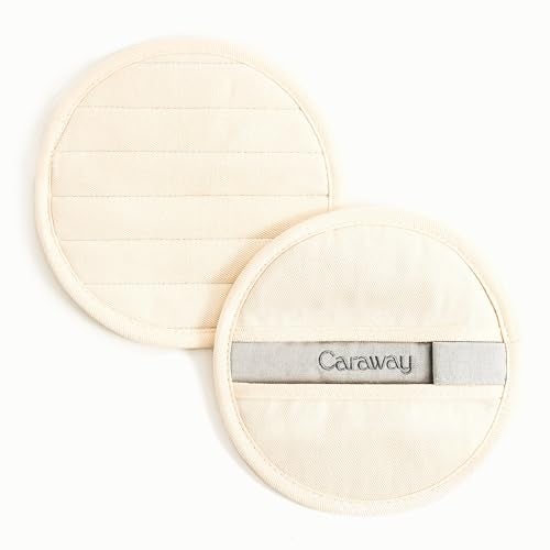 Caraway Pot Holders 100 Organic Cotton Pot Holder DoubleLayer Stain Resistant Stitching Resists High Heat Low Cold Temperatures Machine Washable Cream - Image 1