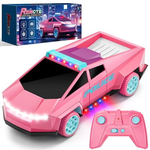 MACALOCA Cool Remote Control Car Toys for Girls 120 Pink Police RC Truck with Flashing LED Lights and Loadspace 24 GHz Rechargeable Racing RC Cars Vehicle Toys Easter Gifts for Kids 3 5 7 10 - Image 1