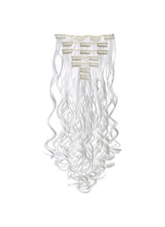 SWACC SWACC 7 Pcs Full Head Party Highlights Clip on in Hair Extensions Colored Hair Streak Synthetic Hairpieces (20-Inch Curly, White)  - Image 2