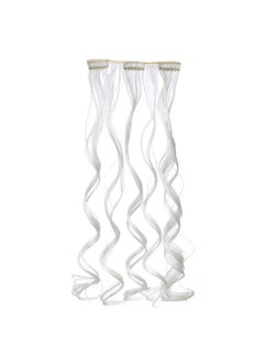 SWACC SWACC 7 Pcs Full Head Party Highlights Clip on in Hair Extensions Colored Hair Streak Synthetic Hairpieces (20-Inch Curly, White)  - Image 5
