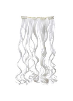 SWACC SWACC 7 Pcs Full Head Party Highlights Clip on in Hair Extensions Colored Hair Streak Synthetic Hairpieces (20-Inch Curly, White)  - Image 4