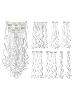SWACC SWACC 7 Pcs Full Head Party Highlights Clip on in Hair Extensions Colored Hair Streak Synthetic Hairpieces (20-Inch Curly, White)  - Image 1