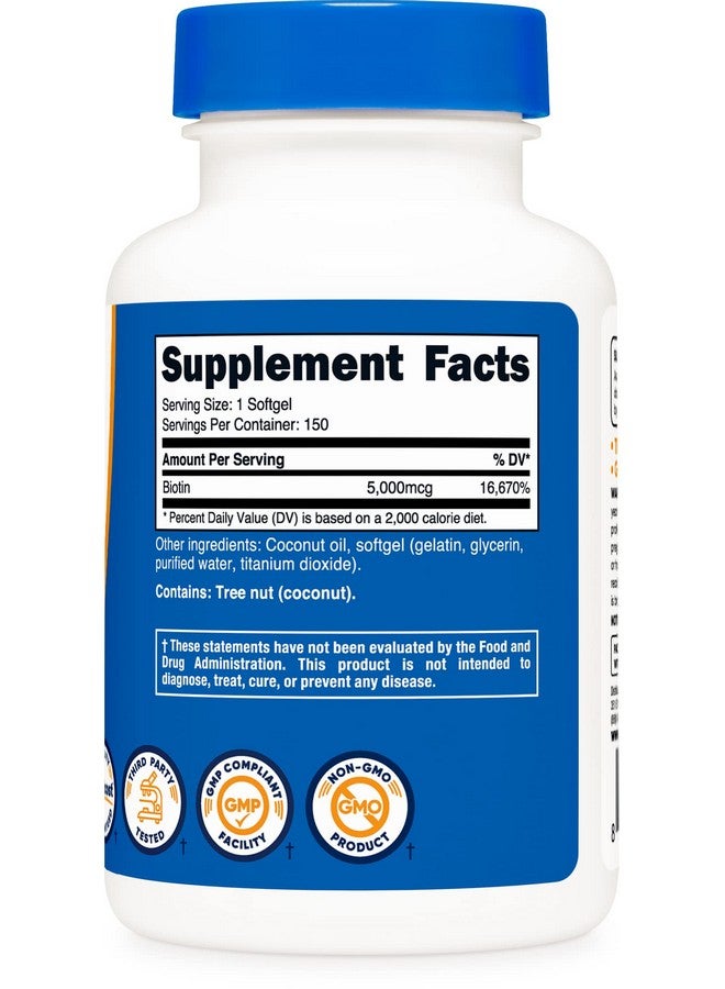 Nutricost Biotin (5000Mcg) In Coconut Oil 150 Softgels Gluten Free Nongmo - Image 5