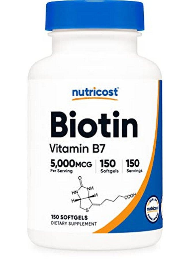 Nutricost Biotin (5000Mcg) In Coconut Oil 150 Softgels Gluten Free Nongmo - Image 1