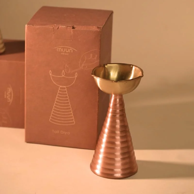 Muun Home Muun Home Tall Brass Copper Diya for Pooja Room, House Warming, Festival, Diwali, Wedding, Temple, Mandir | Decorative Oil Lamp