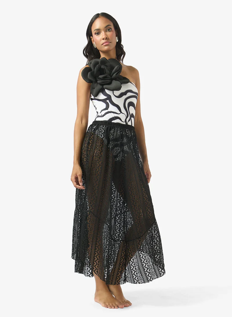 Soleira Swimsuit With 3D Florals & Sheer Beach Skirt
