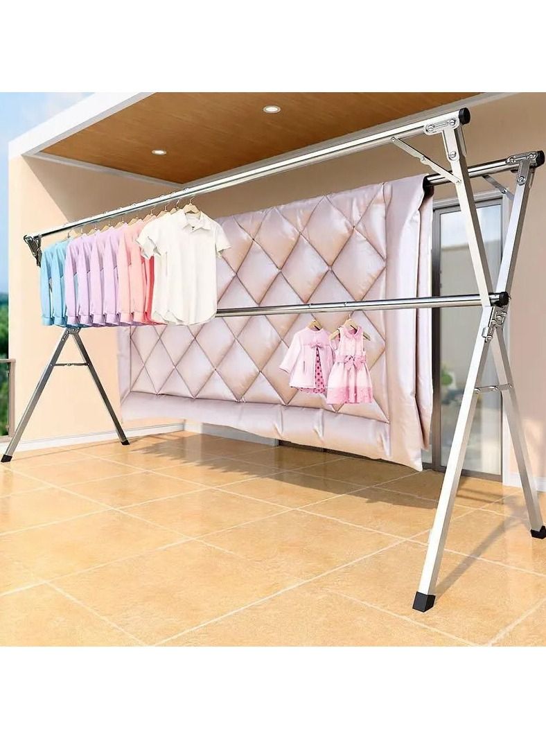 DubaiGallery رف تجفيف الملابس القابل للطي للاستخدام الداخلي والخارجي مع شماعة ملابس بعجلات من الفولاذ المقاوم للصدأ - Image 1