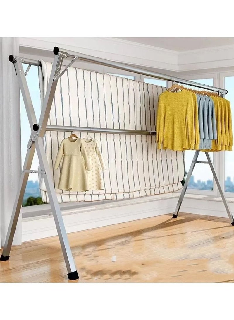 DubaiGallery رف تجفيف الملابس القابل للطي للاستخدام الداخلي والخارجي مع شماعة ملابس بعجلات من الفولاذ المقاوم للصدأ - Image 2
