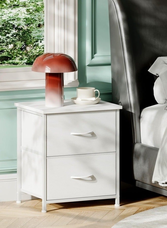 هارلان طاولة سرير جانبية بدرجين، طاولة سرير جانبية بسيطة، طاولة سرير جانبية بأدراج قماشية، طاولة جانبية مع مساحة تخزين لغرفة النوم، غرفة النوم المشتركة، غرفة الضيوف، غرفة المعيشة، لون أبيض. - Image 3