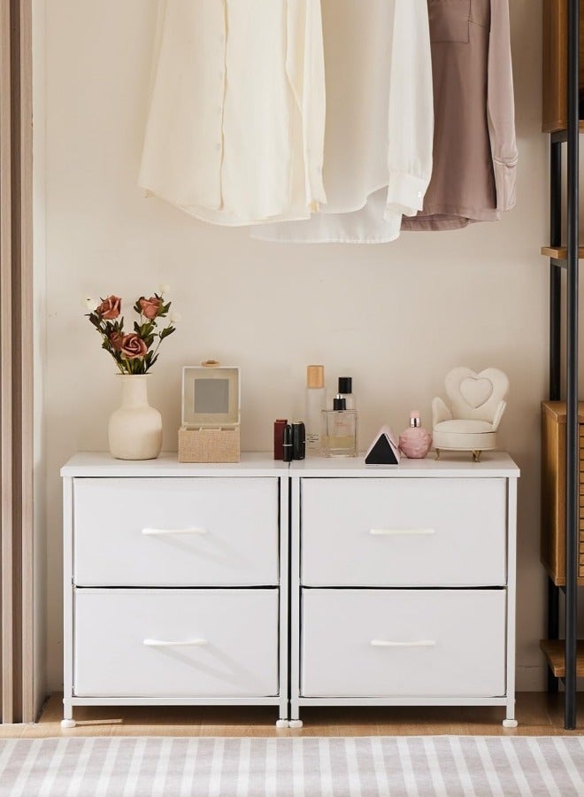 هارلان طاولة سرير جانبية بدرجين، طاولة سرير جانبية بسيطة، طاولة سرير جانبية بأدراج قماشية، طاولة جانبية مع مساحة تخزين لغرفة النوم، غرفة النوم المشتركة، غرفة الضيوف، غرفة المعيشة، لون أبيض. - Image 4