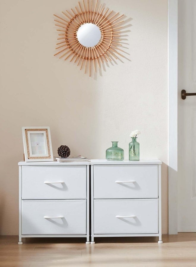 هارلان طاولة سرير جانبية بدرجين، طاولة سرير جانبية بسيطة، طاولة سرير جانبية بأدراج قماشية، طاولة جانبية مع مساحة تخزين لغرفة النوم، غرفة النوم المشتركة، غرفة الضيوف، غرفة المعيشة، لون أبيض. - Image 5