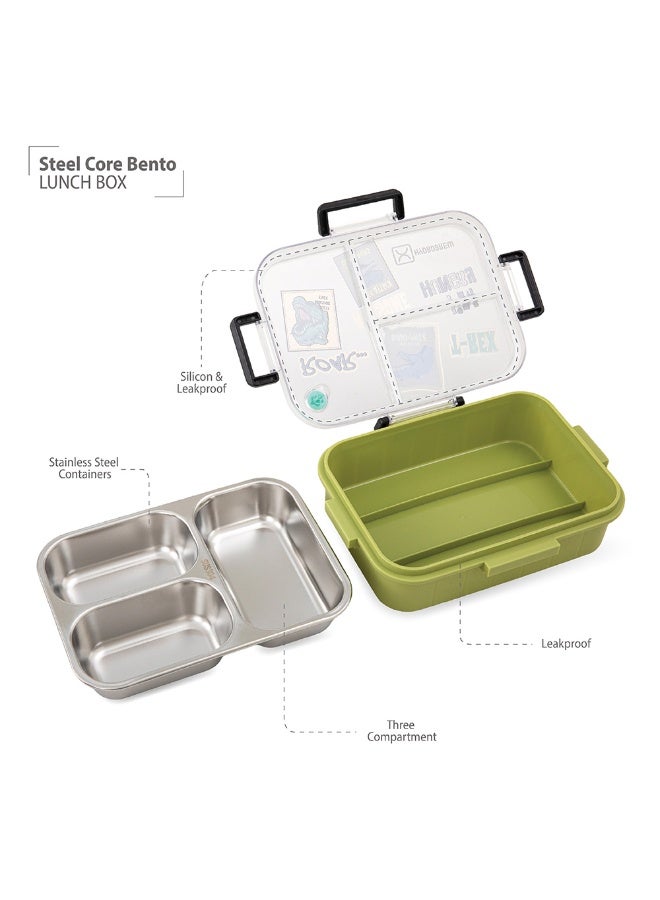 Hydrobrew Personalized Steel Core Bento Lunch Box 3 Compartment 750ml – Olive Roar - Image 3