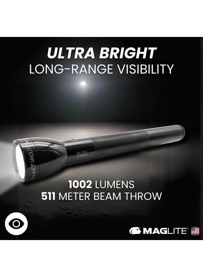 ماجلايت مصباح يدوي LED رباعي الأبعاد MagLite ML300L - 1002 لومن، وقت تشغيل طويل، شعاع قابل للتعديل، مقاوم للماء، هيكل من الألومنيوم - أسود - Image 1