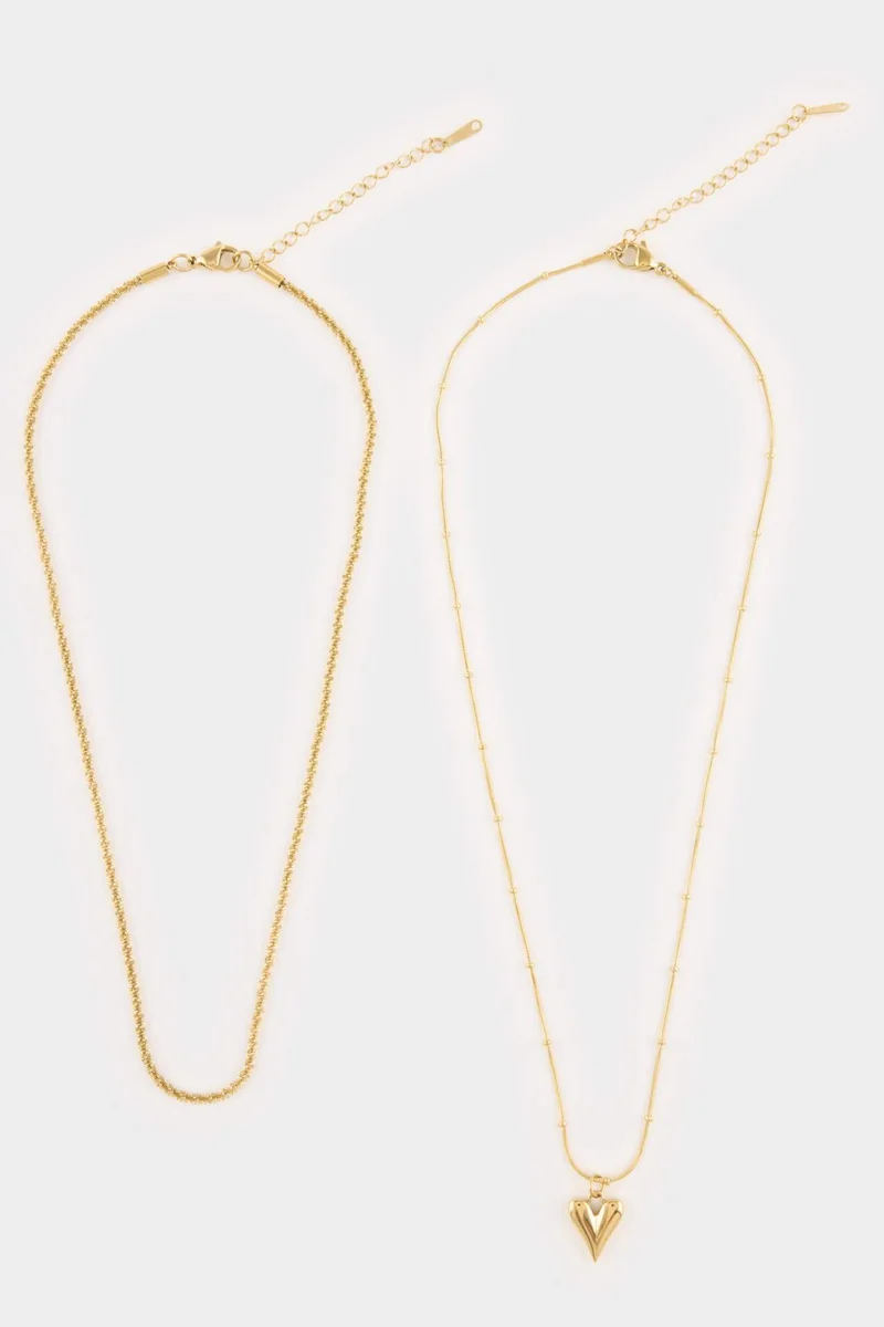 Defacto  Woman Gold 2 Piece Steel Necklace Necklace for Women | Best Price UAE