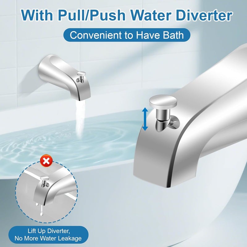 Coolfell 5 1/4 Inch Bathroom Tub Spout, Compatible with Westbrass E531D-1F-62, Bathtub Faucet for Wall Front Mount, Tub Spout with Shower Diverter for 1/2'' IPS Inside Thread (Chrome) - Image 4