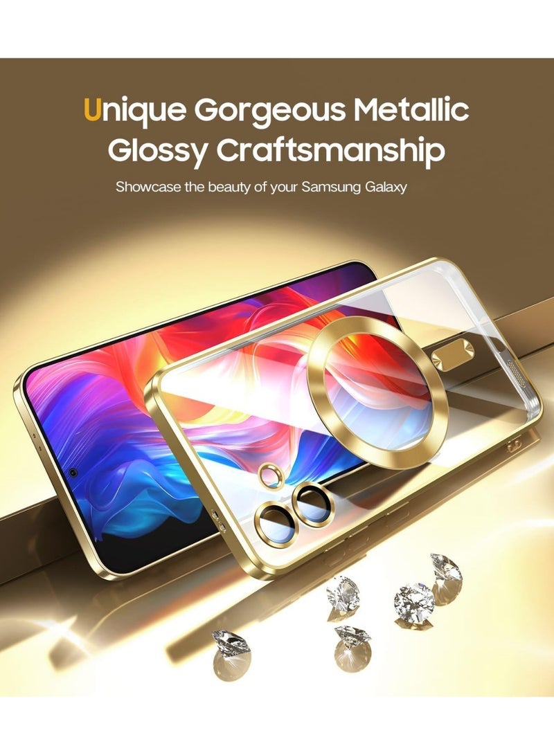 ten.tech For Samsung Galaxy A06 Magnetic Case, Compatible with MagSafe, Built-in Camera Lens Protector, Luxury Plating Soft TPU Clear Shockproof Slim Thin Cover - Gold - Image 4