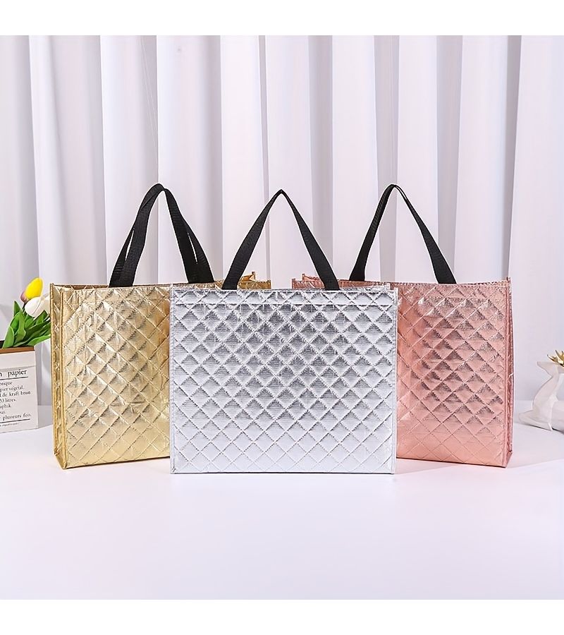 Golden Embossed Checkered Laminated Non Woven Bag - Image 1