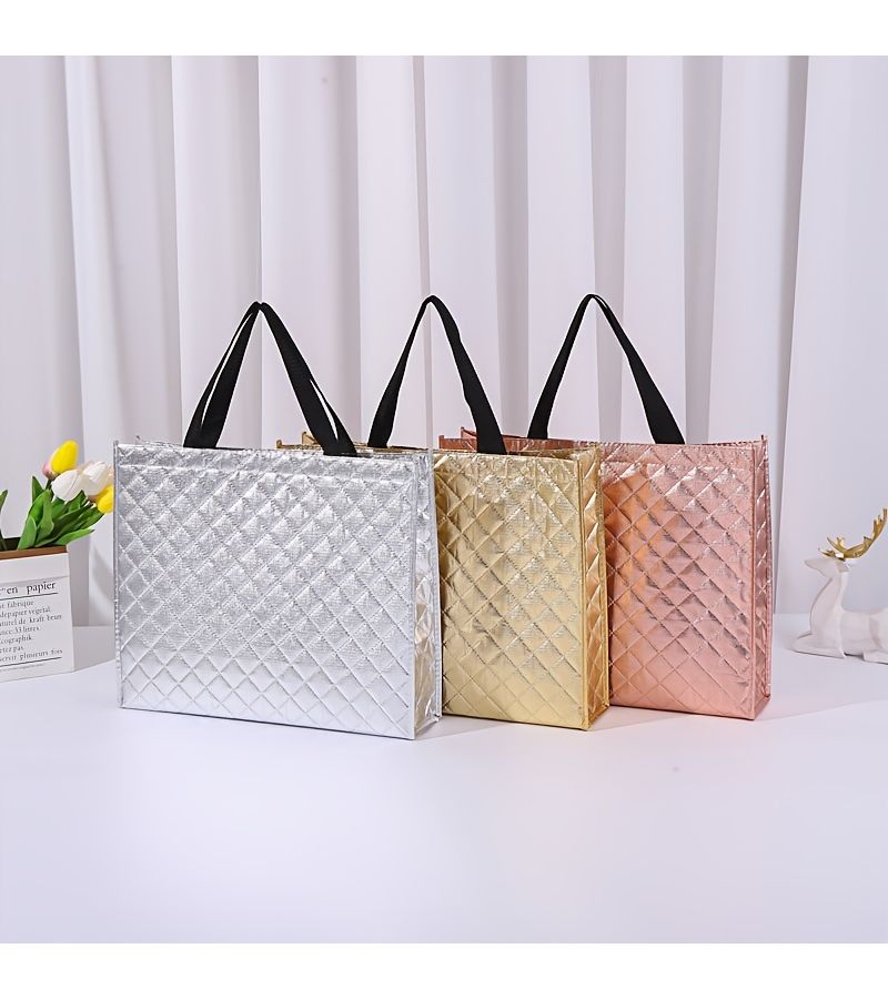 Golden Embossed Checkered Laminated Non Woven Bag - Image 3