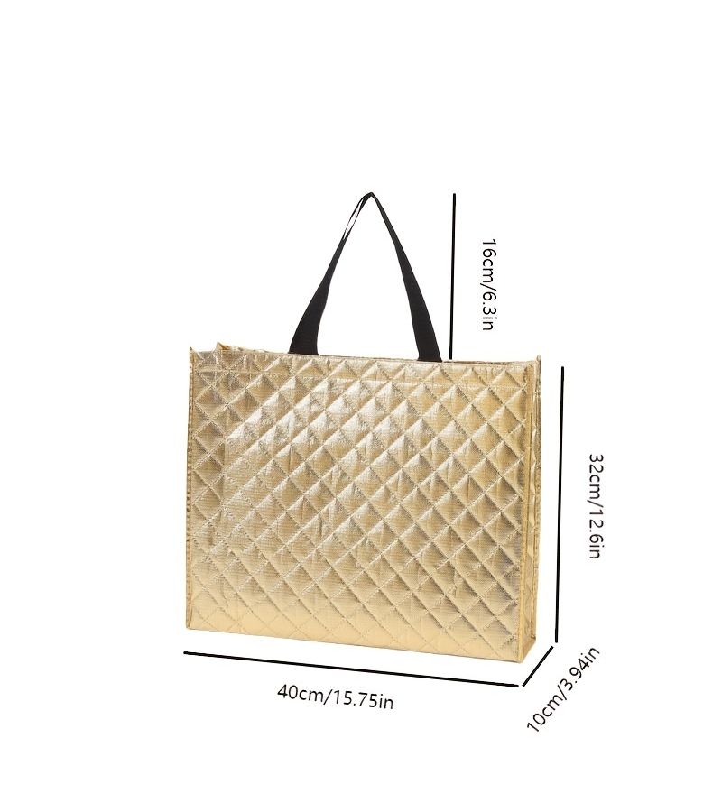 Golden Embossed Checkered Laminated Non Woven Bag - Image 2