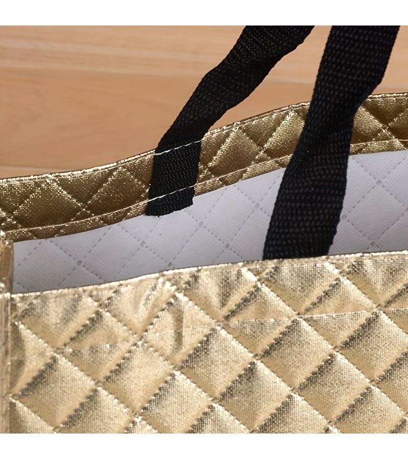 Golden Embossed Checkered Laminated Non Woven Bag - Image 5