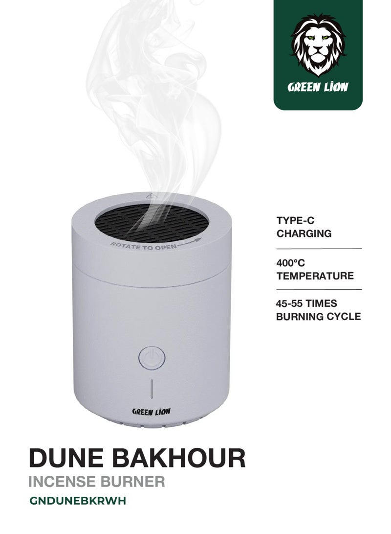 GREEN LION Dune Bakhour Incense Burner 2000mAh / Strong Fragrance Oud / Portable Bukhour / Luxury Scent Rechargeable Bakhoor - White - Image 1