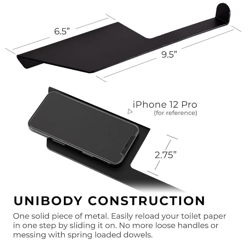 iSTAR Metal Self Adhesive Toilet Paper Holder with Mobile Stand | Multipurpose Tissue Roll Holder & Towel Bar Hanger | Wall-Mounted Bathroom Storage Rack Angled Shelf for Home, Washroom, Hotel (Black) - Image 5