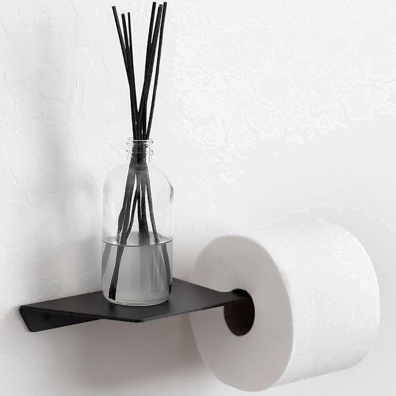 iSTAR Metal Self Adhesive Toilet Paper Holder with Mobile Stand | Multipurpose Tissue Roll Holder & Towel Bar Hanger | Wall-Mounted Bathroom Storage Rack Angled Shelf for Home, Washroom, Hotel (Black) - Image 1