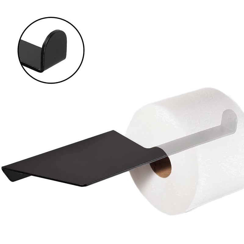 iSTAR Metal Self Adhesive Toilet Paper Holder with Mobile Stand | Multipurpose Tissue Roll Holder & Towel Bar Hanger | Wall-Mounted Bathroom Storage Rack Angled Shelf for Home, Washroom, Hotel (Black) - Image 4