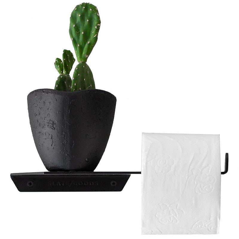 iSTAR Metal Self Adhesive Toilet Paper Holder with Mobile Stand | Multipurpose Tissue Roll Holder & Towel Bar Hanger | Wall-Mounted Bathroom Storage Rack Angled Shelf for Home, Washroom, Hotel (Black) - Image 2