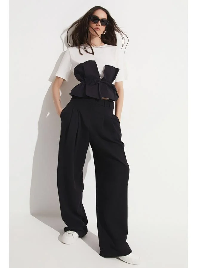 جون June Pleat Detailed Palazzo Trouser Black