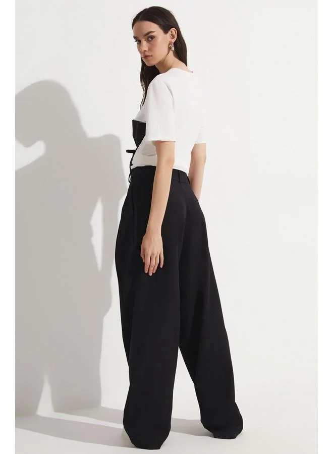جون June Pleat Detailed Palazzo Trouser Black