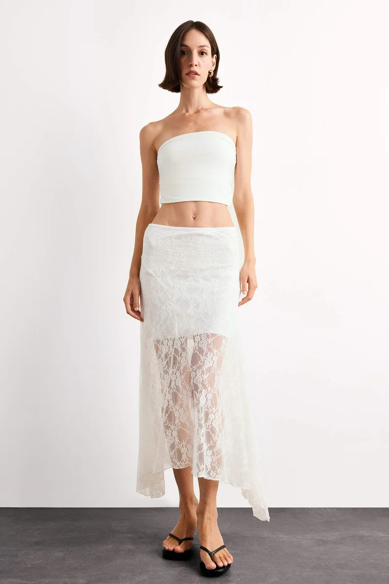 DeFacto Lace Half Lining Elastic Band Ankle Length Skirt