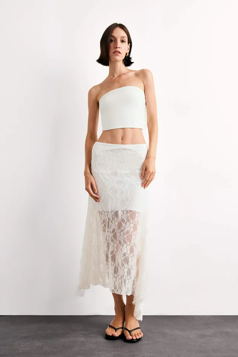 DeFacto Lace Half Lining Elastic Band Ankle Length Skirt