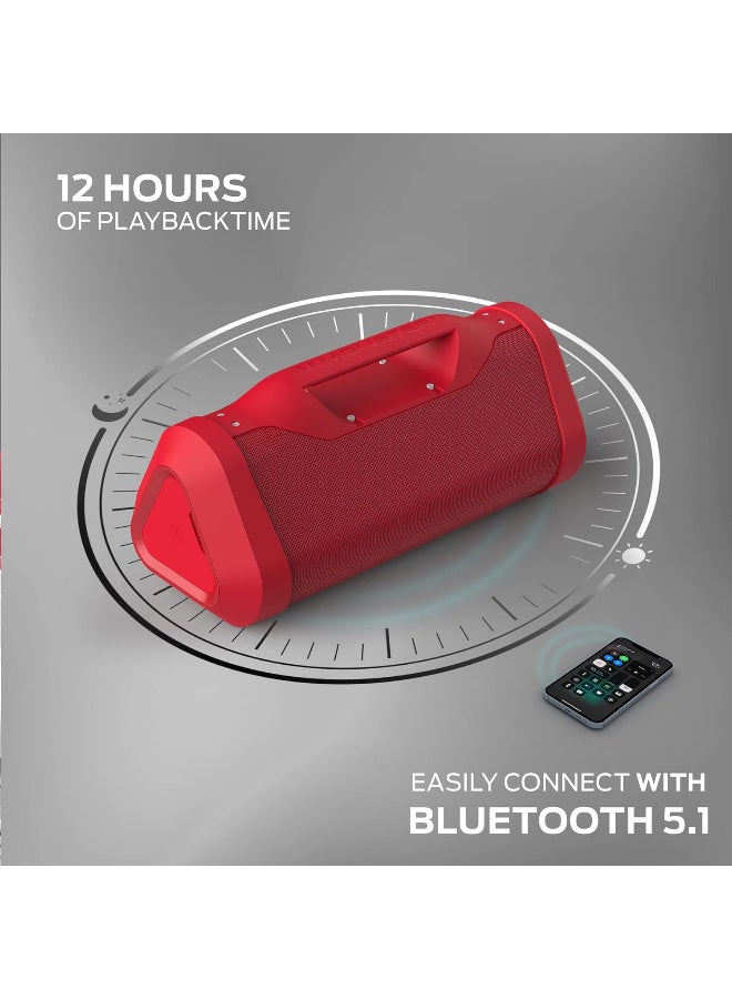 Monster Blaster 3.0 Portable Wireless Bluetooth Speaker, 120W Rechargeable Wireless Boombox, USB Charge Out, IPX5 Water Resistant - Red - Image 4