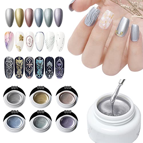 LOKFAR 6 Colors Metallic Gel Nail Polish 3D Reflective Metallic Chrome Gel Liner for Nail Art Painting Gold Silver Rose Gold Blue Green Purple - Image 2