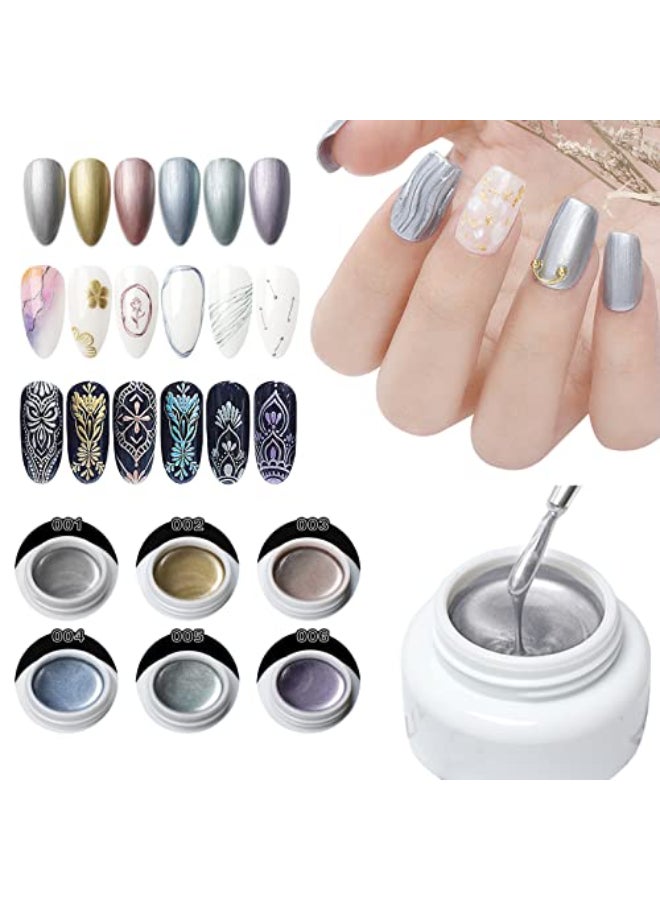 LOKFAR 6 Colors Metallic Gel Nail Polish 3D Reflective Metallic Chrome Gel Liner for Nail Art Painting Gold Silver Rose Gold Blue Green Purple - Image 1