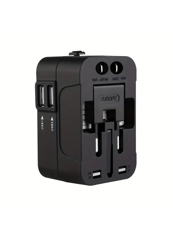 1pc Travel Charger with Dual USB Charging Ports, 2 USB Charger, World All In One Universal Travel Charger, Wall Charger AC Power Plug Adapter, USA EU UK AUS Converter Adapter, USB Charger, Travel Adapter - Image 4