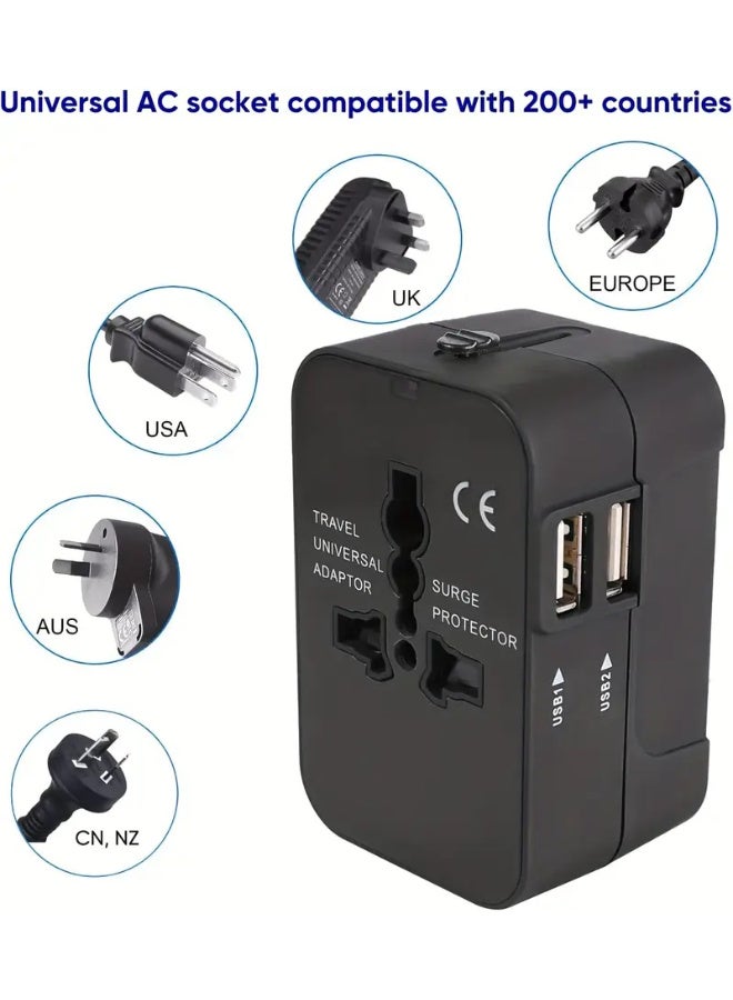 1pc Travel Charger with Dual USB Charging Ports, 2 USB Charger, World All In One Universal Travel Charger, Wall Charger AC Power Plug Adapter, USA EU UK AUS Converter Adapter, USB Charger, Travel Adapter - Image 2
